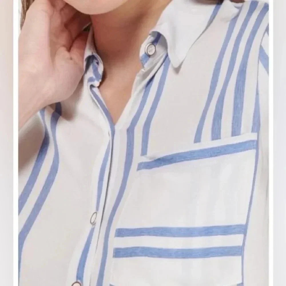 Koaj Basic Womens Blue/White Button Down Long Sle… - image 7